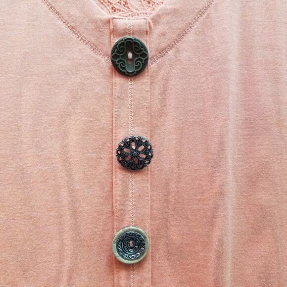 Soft Surroundings Orange Tunic Top XL Long Sleeve V neck Soft Knit Boho Buttons - Picture 4 of 9